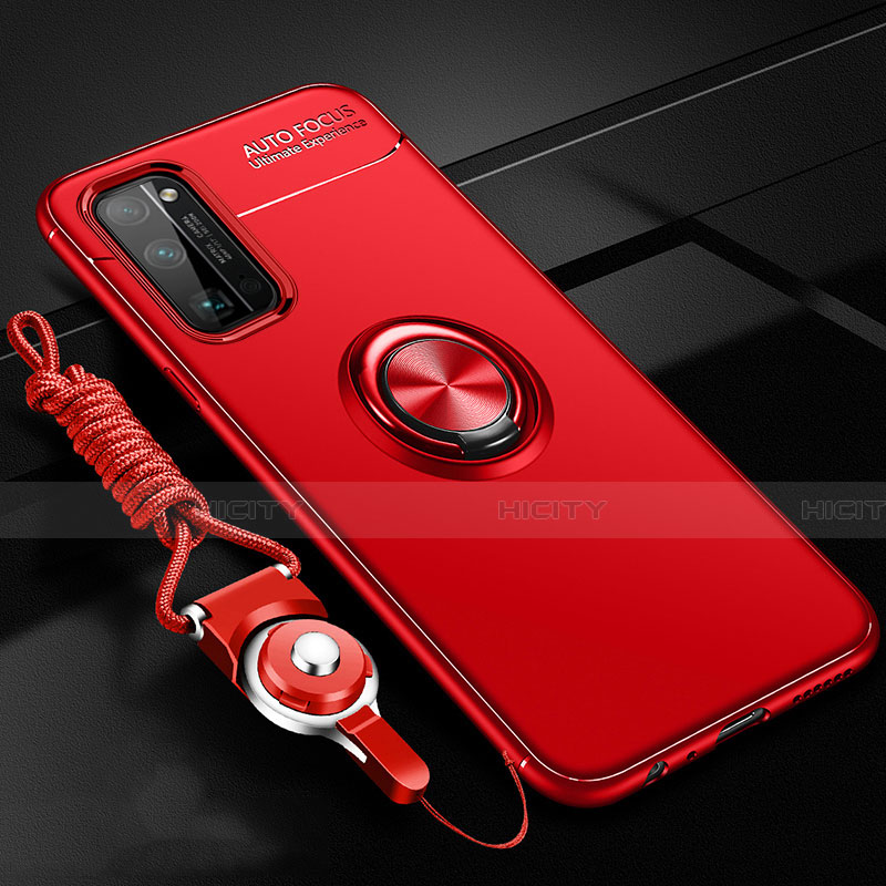 Funda Silicona Carcasa Ultrafina Goma con Magnetico Anillo de dedo Soporte para Huawei Honor 30 Pro+ Plus Rojo