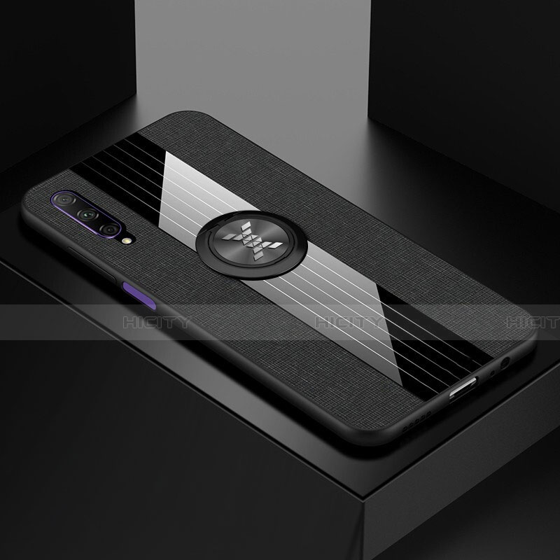 Funda Silicona Carcasa Ultrafina Goma con Magnetico Anillo de dedo Soporte para Huawei Honor 9X Pro Negro
