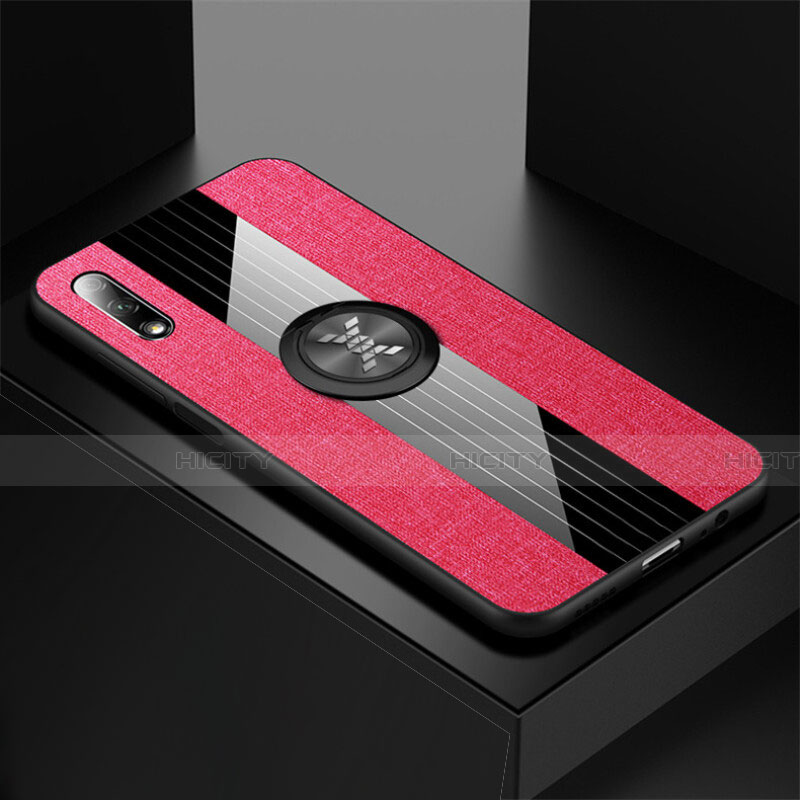Funda Silicona Carcasa Ultrafina Goma con Magnetico Anillo de dedo Soporte para Huawei Honor 9X Rosa Roja