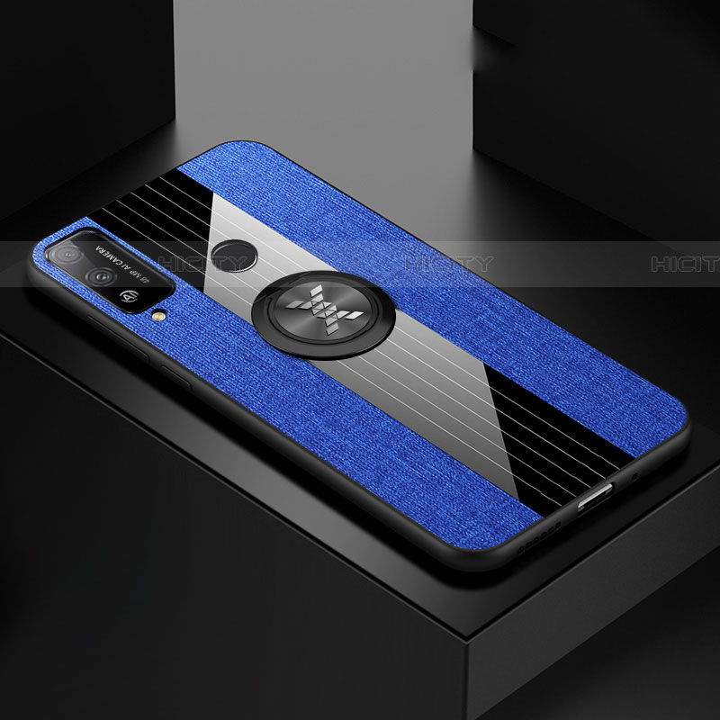 Funda Silicona Carcasa Ultrafina Goma con Magnetico Anillo de dedo Soporte para Huawei Honor Play4T Azul