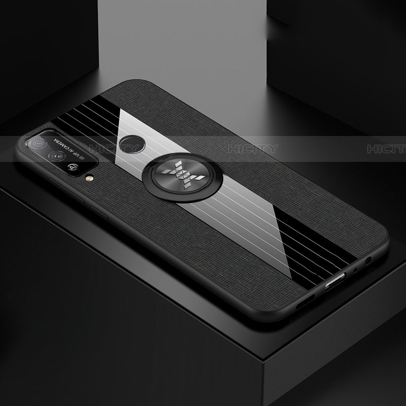 Funda Silicona Carcasa Ultrafina Goma con Magnetico Anillo de dedo Soporte para Huawei Honor Play4T Negro
