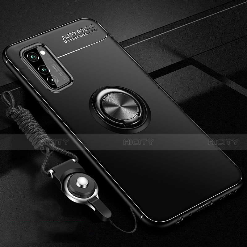 Funda Silicona Carcasa Ultrafina Goma con Magnetico Anillo de dedo Soporte para Huawei Honor View 30 Pro 5G Negro