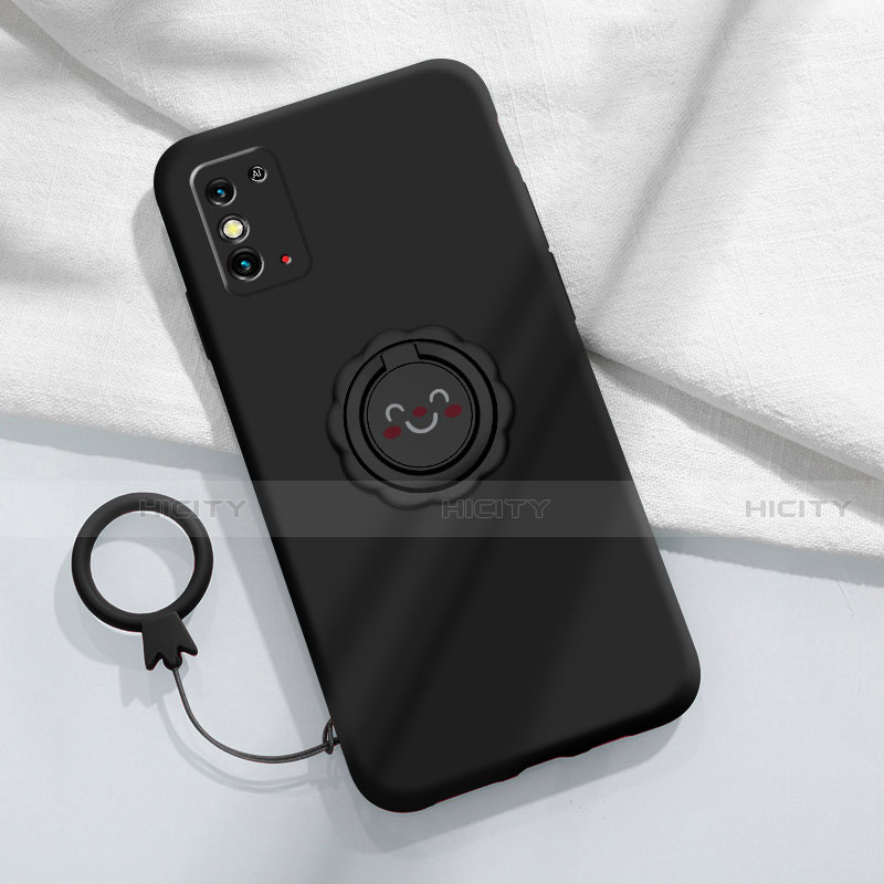 Funda Silicona Carcasa Ultrafina Goma con Magnetico Anillo de dedo Soporte para Huawei Honor X10 Max 5G Negro