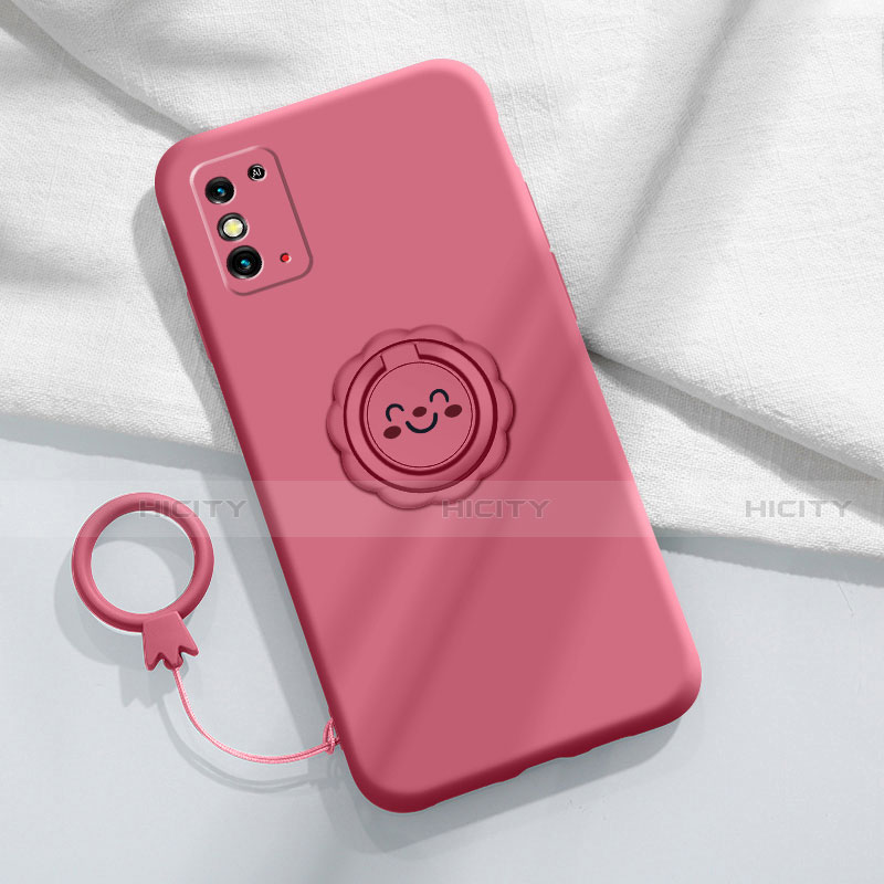 Funda Silicona Carcasa Ultrafina Goma con Magnetico Anillo de dedo Soporte para Huawei Honor X10 Max 5G Rojo Rosa