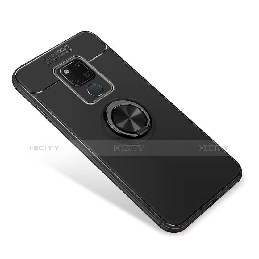 Funda Silicona Carcasa Ultrafina Goma con Magnetico Anillo de dedo Soporte para Huawei Mate 20 Negro