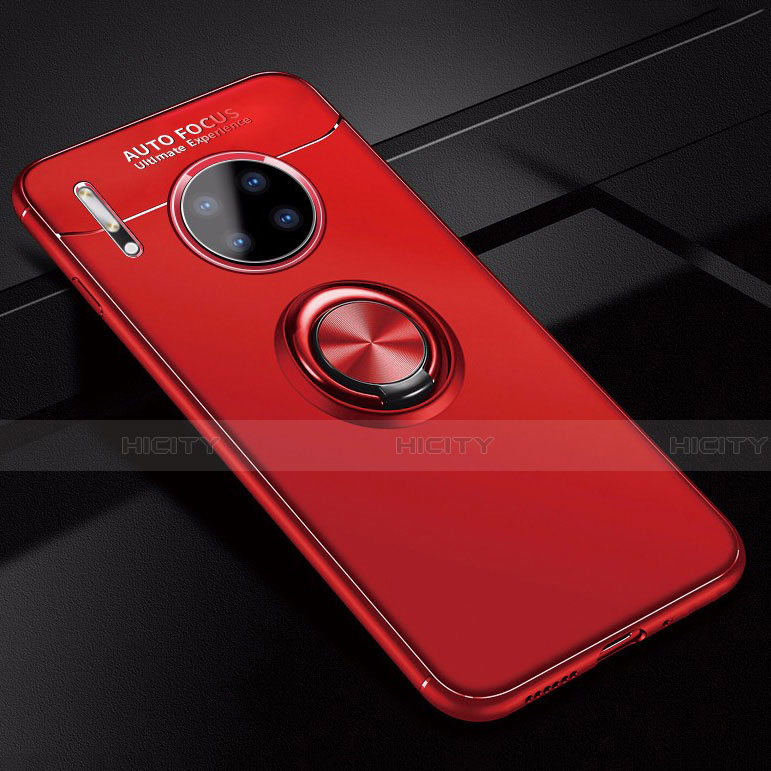 Funda Silicona Carcasa Ultrafina Goma con Magnetico Anillo de dedo Soporte para Huawei Mate 30 Pro 5G Rojo
