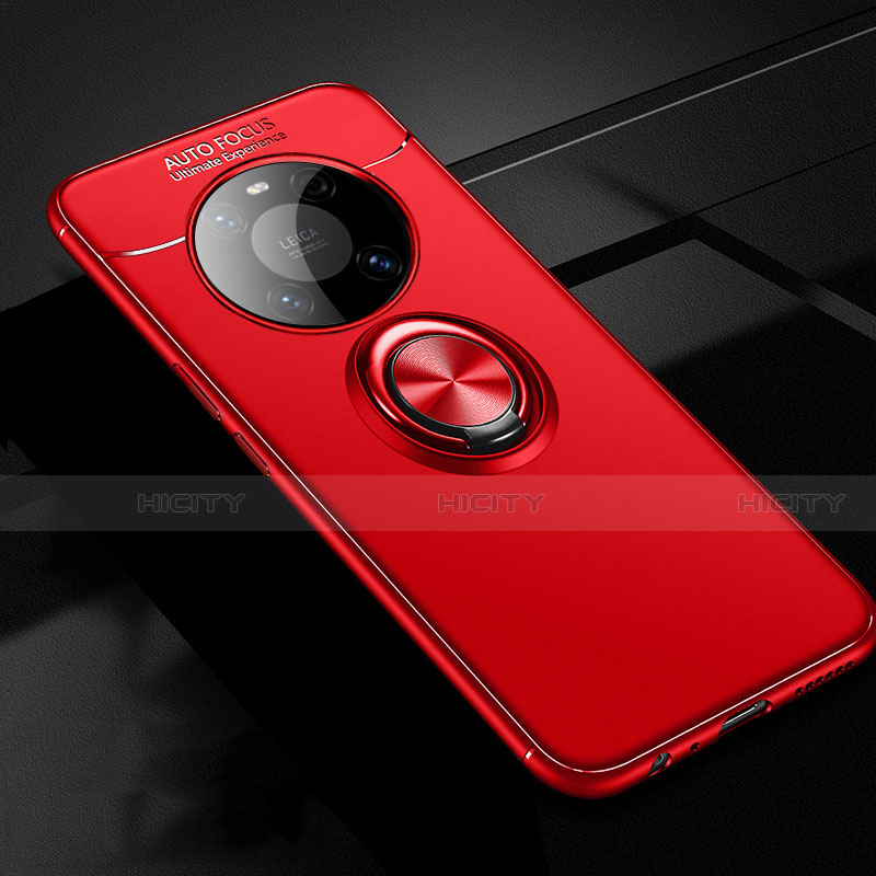 Funda Silicona Carcasa Ultrafina Goma con Magnetico Anillo de dedo Soporte para Huawei Mate 40E 5G Rojo