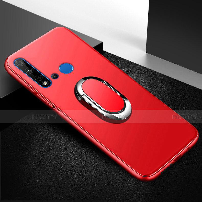 Funda Silicona Carcasa Ultrafina Goma con Magnetico Anillo de dedo Soporte para Huawei Nova 5i Rojo