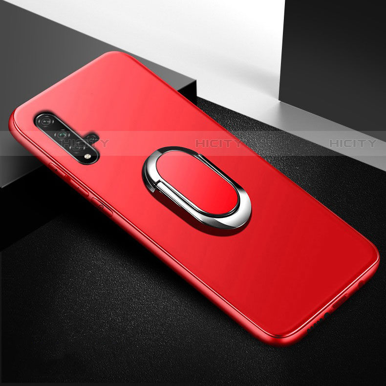 Funda Silicona Carcasa Ultrafina Goma con Magnetico Anillo de dedo Soporte para Huawei Nova 5T Rojo