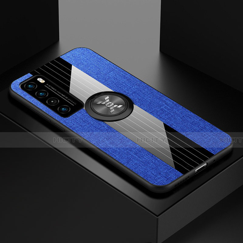 Funda Silicona Carcasa Ultrafina Goma con Magnetico Anillo de dedo Soporte para Huawei Nova 7 5G Azul