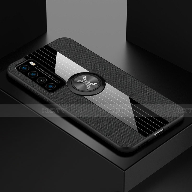Funda Silicona Carcasa Ultrafina Goma con Magnetico Anillo de dedo Soporte para Huawei Nova 7 5G Negro