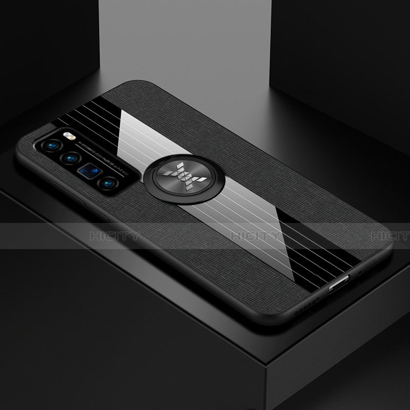 Funda Silicona Carcasa Ultrafina Goma con Magnetico Anillo de dedo Soporte para Huawei Nova 7 Pro 5G Negro