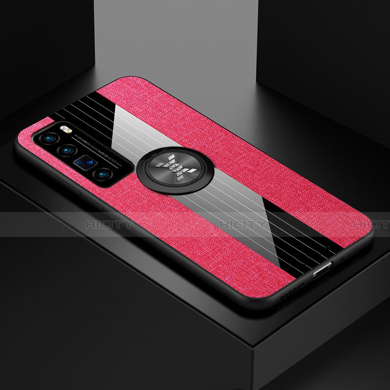 Funda Silicona Carcasa Ultrafina Goma con Magnetico Anillo de dedo Soporte para Huawei Nova 7 Pro 5G Rosa Roja