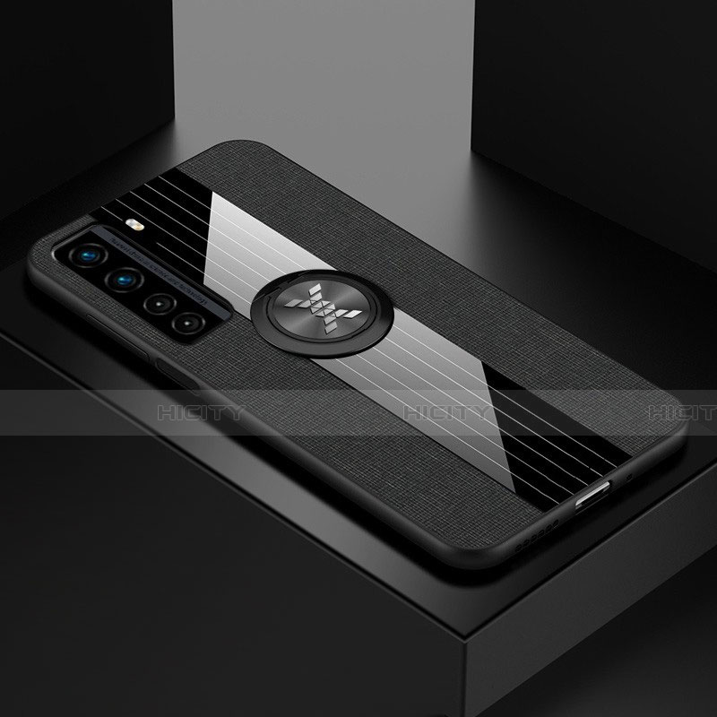 Funda Silicona Carcasa Ultrafina Goma con Magnetico Anillo de dedo Soporte para Huawei Nova 7 SE 5G Negro