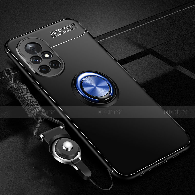 Funda Silicona Carcasa Ultrafina Goma con Magnetico Anillo de dedo Soporte para Huawei Nova 8 5G Azul y Negro
