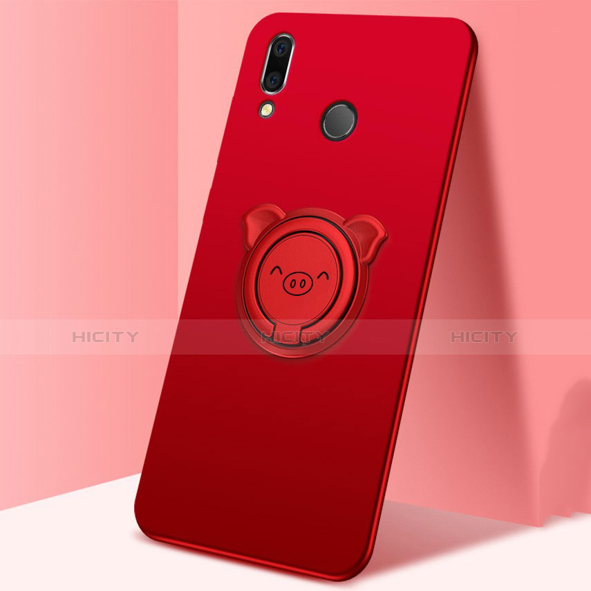 Funda Silicona Carcasa Ultrafina Goma con Magnetico Anillo de dedo Soporte para Huawei P Smart (2019) Rojo