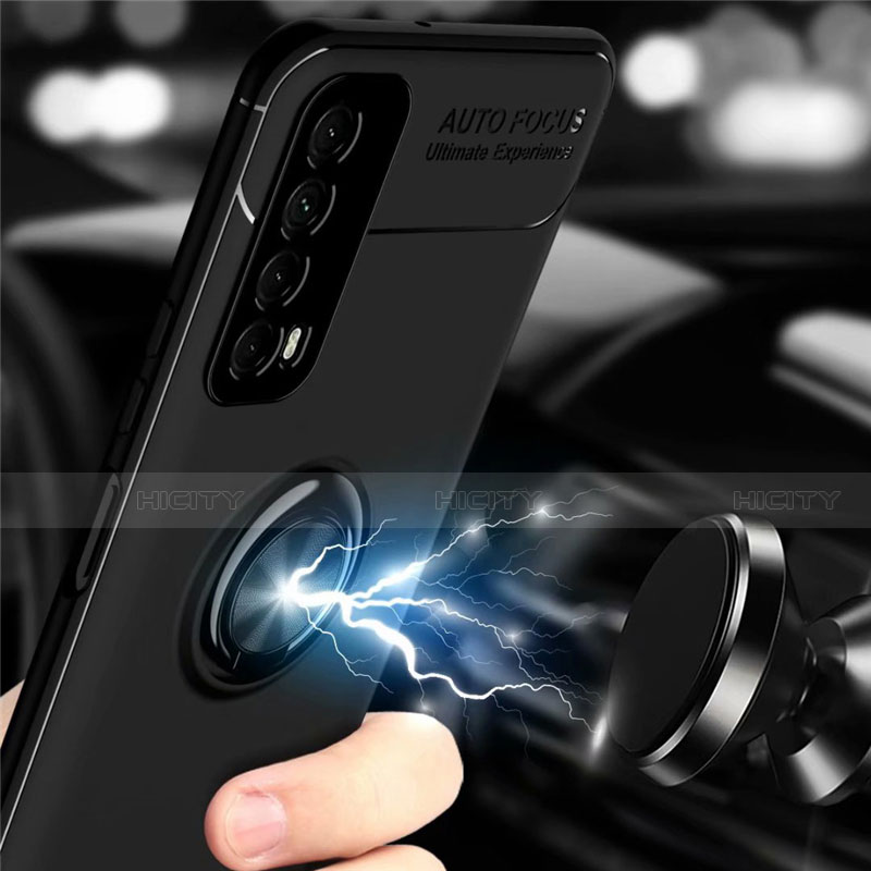 Funda Silicona Carcasa Ultrafina Goma con Magnetico Anillo de dedo Soporte para Huawei P Smart (2021)