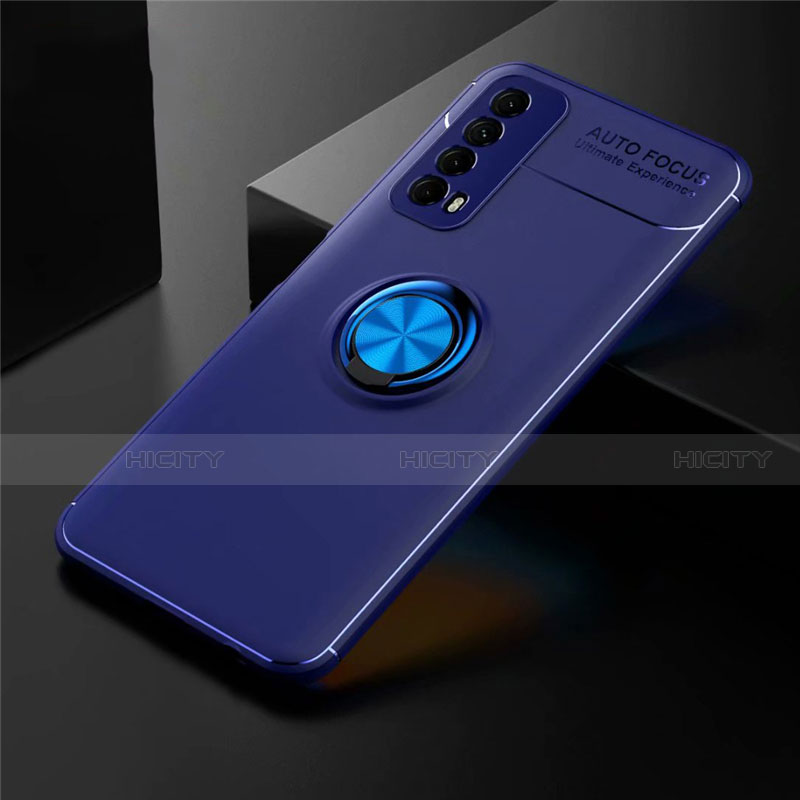 Funda Silicona Carcasa Ultrafina Goma con Magnetico Anillo de dedo Soporte para Huawei P Smart (2021) Azul