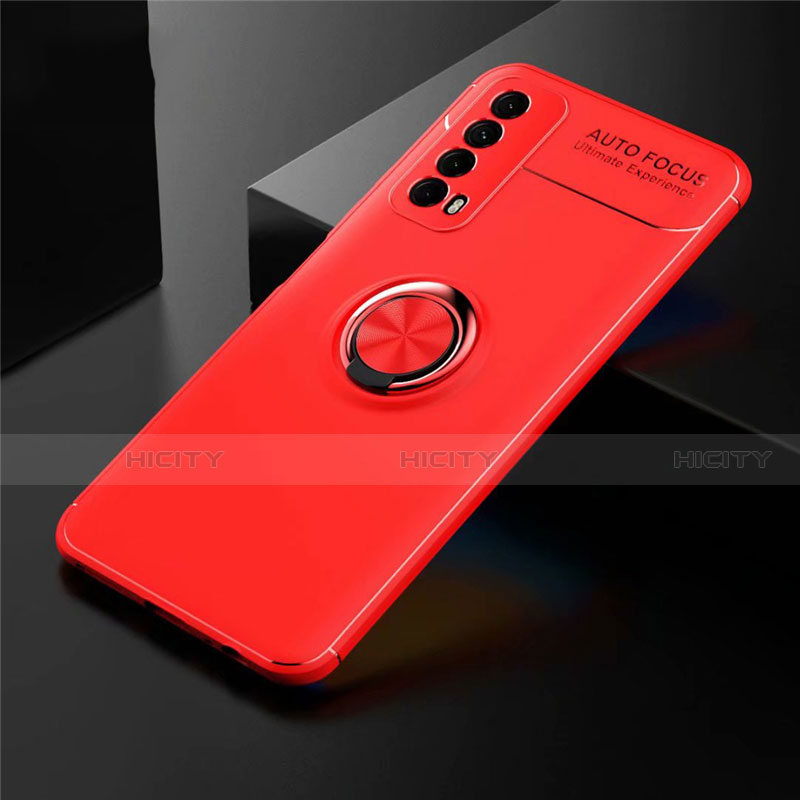 Funda Silicona Carcasa Ultrafina Goma con Magnetico Anillo de dedo Soporte para Huawei P Smart (2021) Rojo