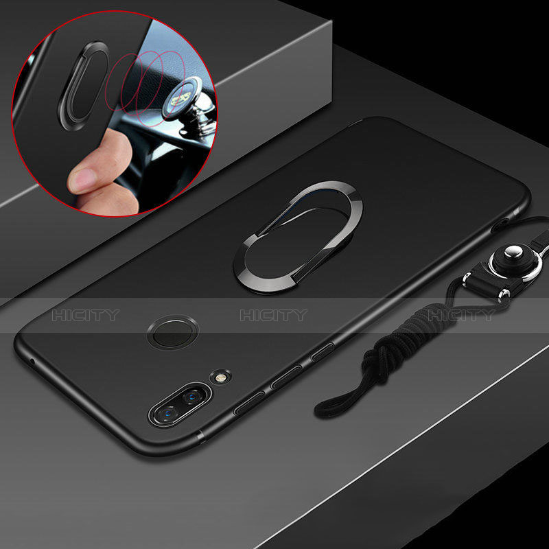 Funda Silicona Carcasa Ultrafina Goma con Magnetico Anillo de dedo Soporte para Huawei P Smart+ Plus Negro