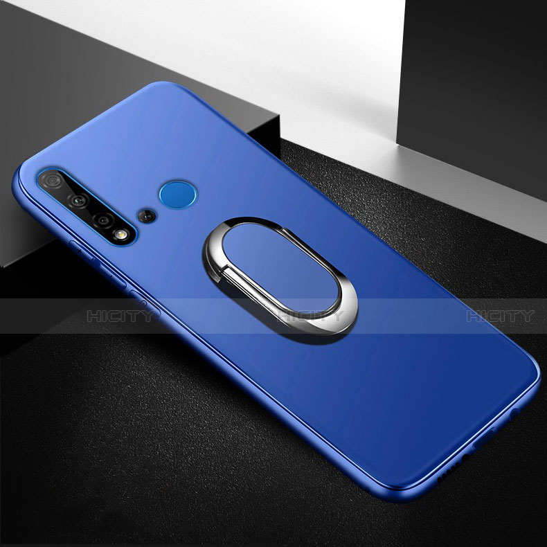 Funda Silicona Carcasa Ultrafina Goma con Magnetico Anillo de dedo Soporte para Huawei P20 Lite (2019) Azul