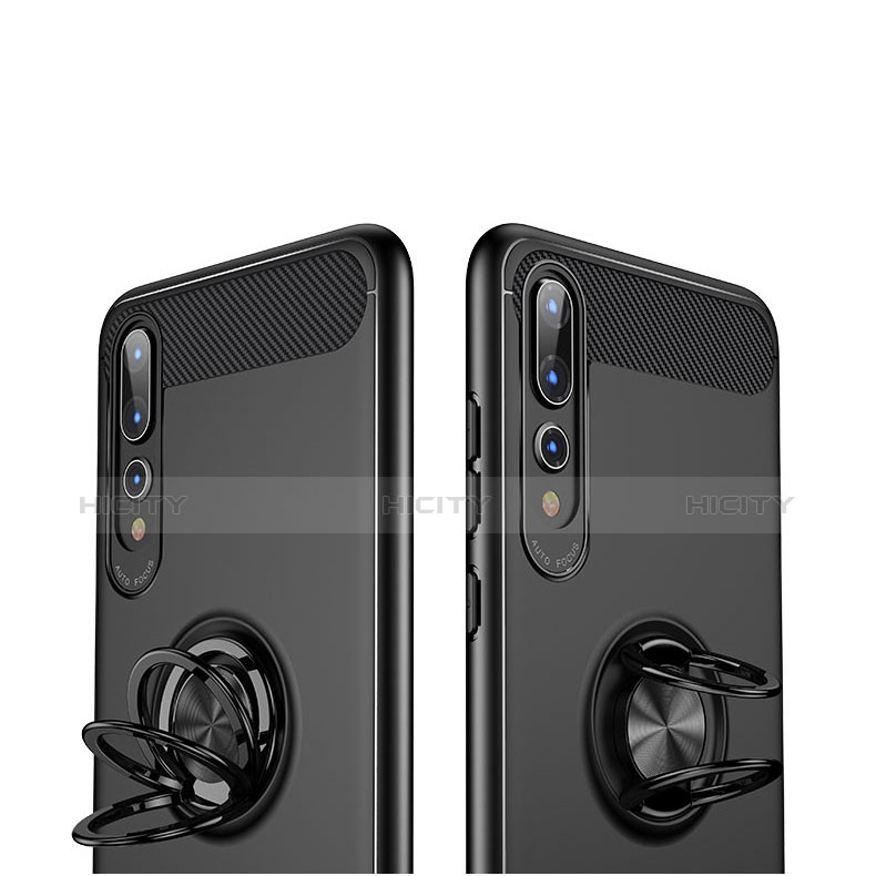 Funda Silicona Carcasa Ultrafina Goma con Magnetico Anillo de dedo Soporte para Huawei P20 Pro