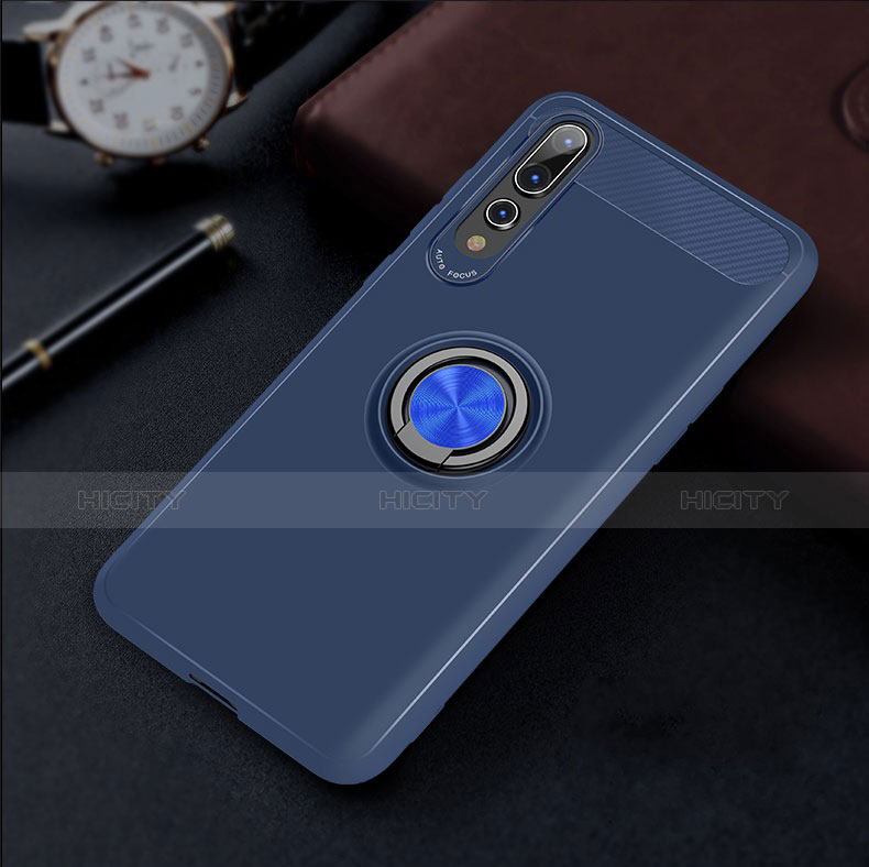 Funda Silicona Carcasa Ultrafina Goma con Magnetico Anillo de dedo Soporte para Huawei P20 Pro Azul