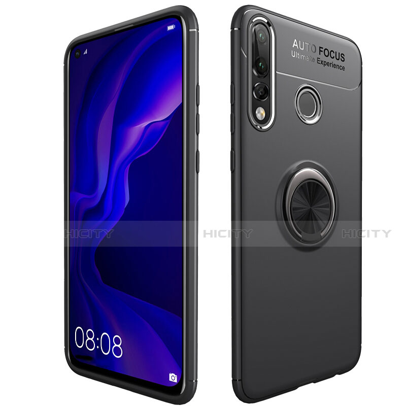 Funda Silicona Carcasa Ultrafina Goma con Magnetico Anillo de dedo Soporte para Huawei P30 Lite Negro