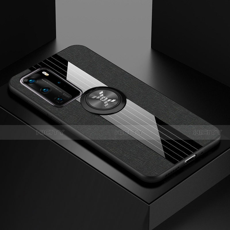 Funda Silicona Carcasa Ultrafina Goma con Magnetico Anillo de dedo Soporte para Huawei P40 Pro Negro