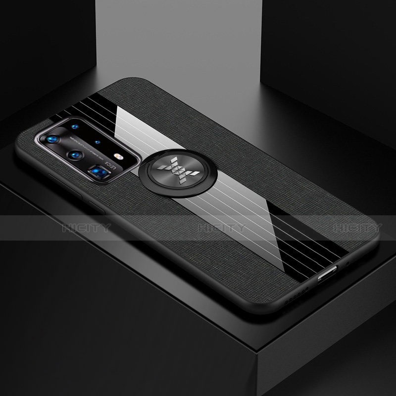 Funda Silicona Carcasa Ultrafina Goma con Magnetico Anillo de dedo Soporte para Huawei P40 Pro+ Plus Negro