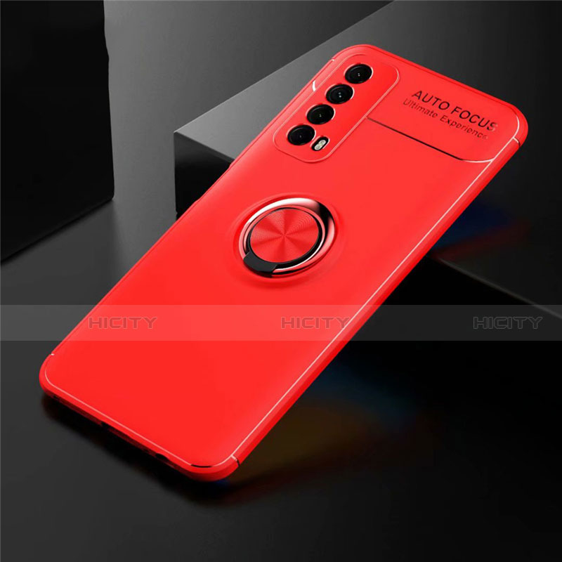 Funda Silicona Carcasa Ultrafina Goma con Magnetico Anillo de dedo Soporte para Huawei Y7a Rojo