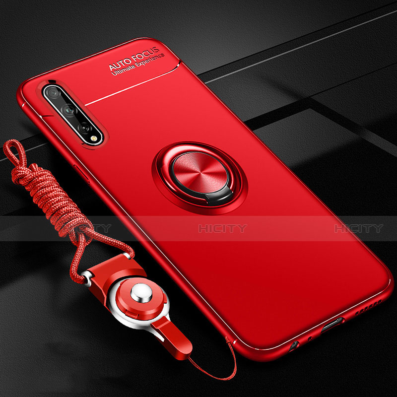 Funda Silicona Carcasa Ultrafina Goma con Magnetico Anillo de dedo Soporte para Huawei Y8p Rojo