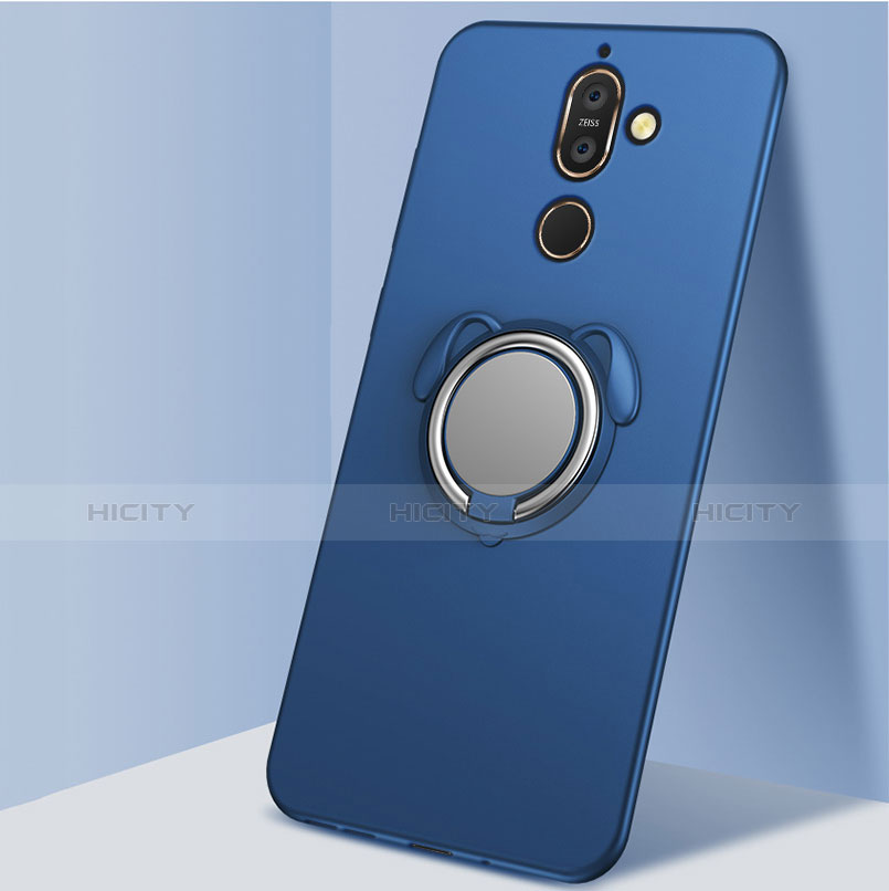 Funda Silicona Carcasa Ultrafina Goma con Magnetico Anillo de dedo Soporte para Nokia 7 Plus Azul