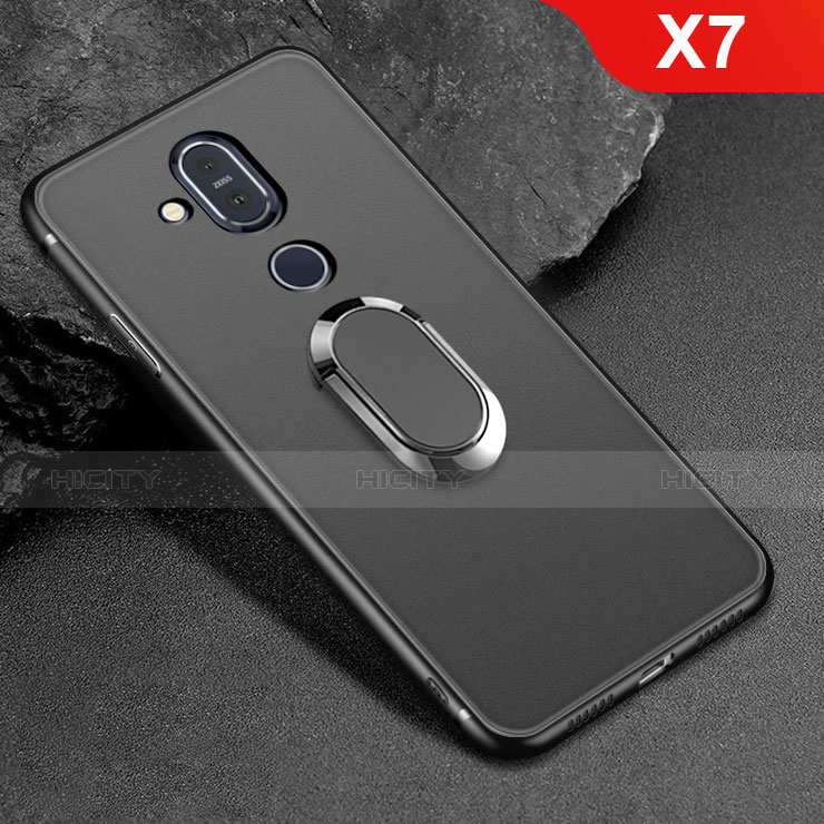 Funda Silicona Carcasa Ultrafina Goma con Magnetico Anillo de dedo Soporte para Nokia X7 Negro