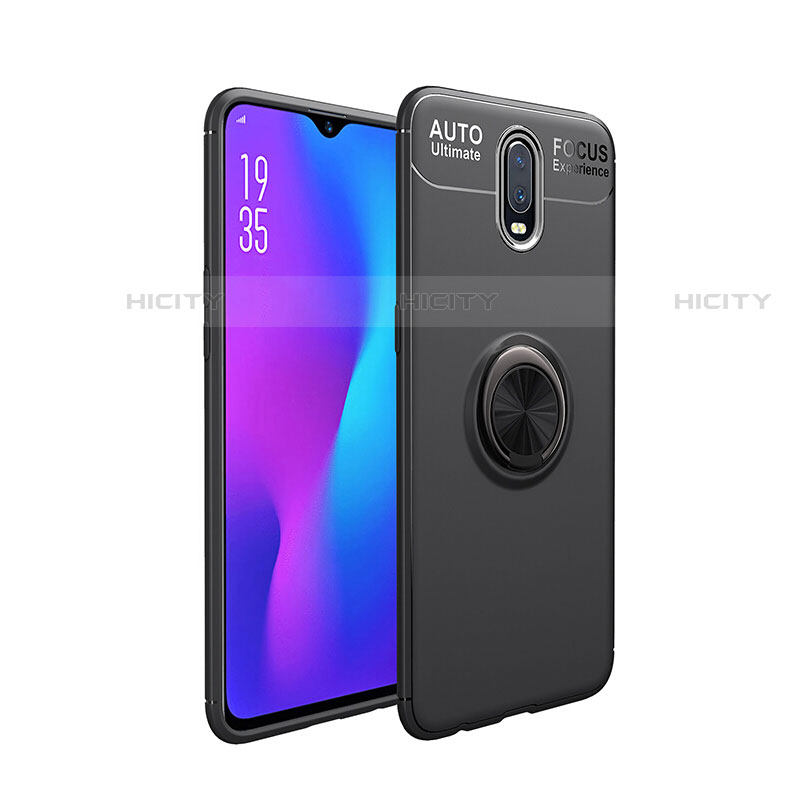 Funda Silicona Carcasa Ultrafina Goma con Magnetico Anillo de dedo Soporte para OnePlus 7 Negro