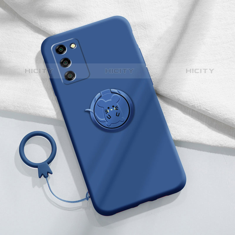 Funda Silicona Carcasa Ultrafina Goma con Magnetico Anillo de dedo Soporte para Oppo A55S 5G Azul