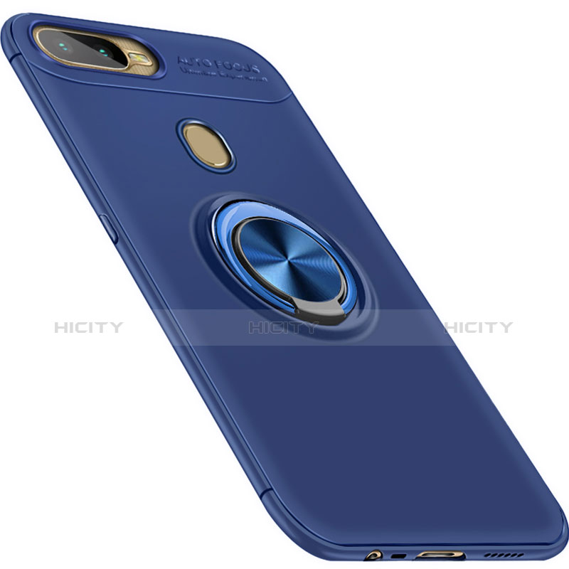 Funda Silicona Carcasa Ultrafina Goma con Magnetico Anillo de dedo Soporte para Oppo A7 Azul