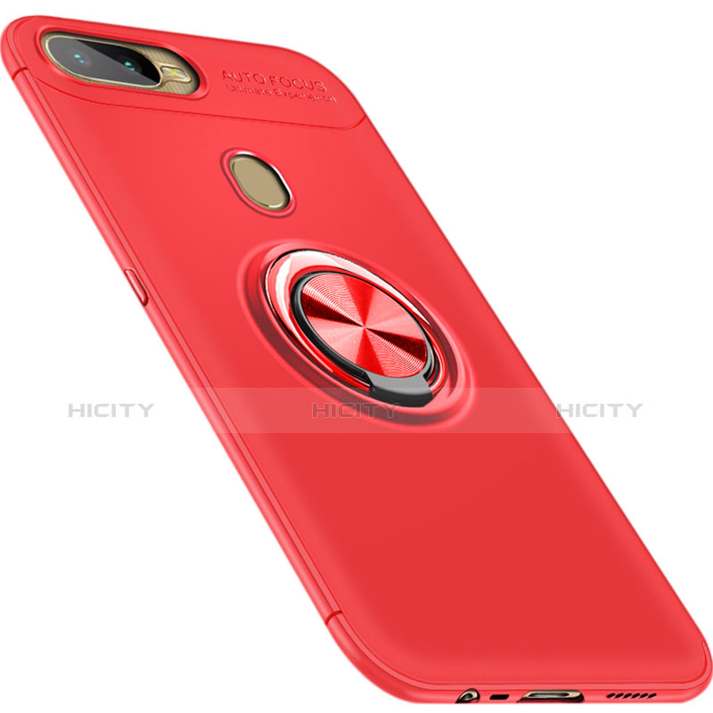 Funda Silicona Carcasa Ultrafina Goma con Magnetico Anillo de dedo Soporte para Oppo AX7 Rojo