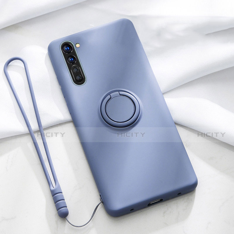 Funda Silicona Carcasa Ultrafina Goma con Magnetico Anillo de dedo Soporte para Oppo F15 Gris