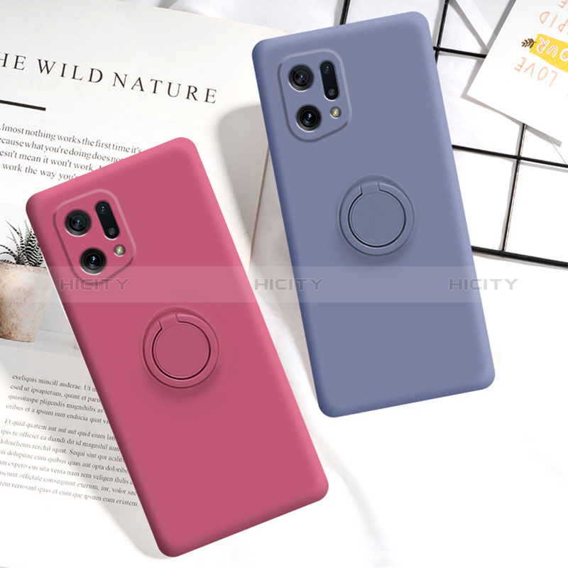 Funda Silicona Carcasa Ultrafina Goma con Magnetico Anillo de dedo Soporte para Oppo Find X5 5G