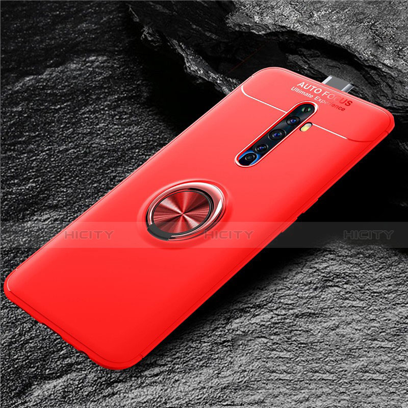 Funda Silicona Carcasa Ultrafina Goma con Magnetico Anillo de dedo Soporte para Oppo Reno2 Z Rojo