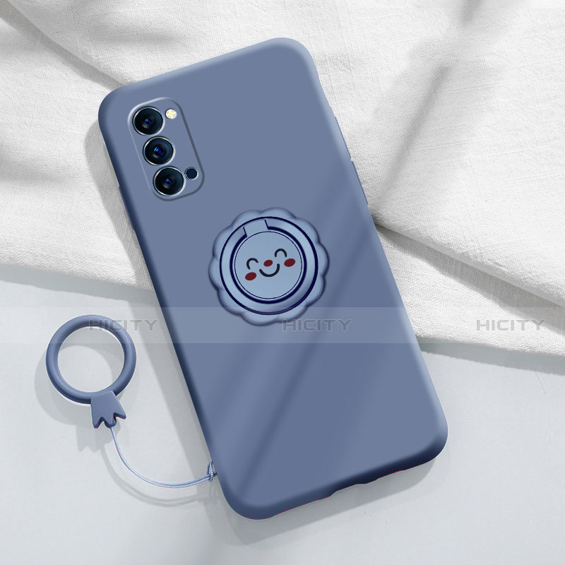 Funda Silicona Carcasa Ultrafina Goma con Magnetico Anillo de dedo Soporte para Oppo Reno4 Pro 5G Gris