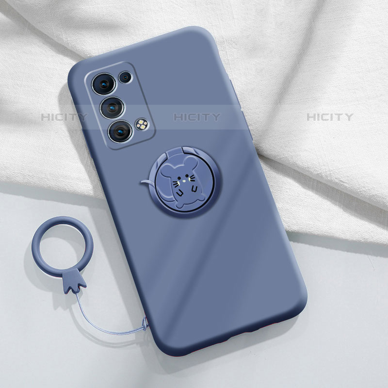 Funda Silicona Carcasa Ultrafina Goma con Magnetico Anillo de dedo Soporte para Oppo Reno6 Pro 5G Gris Lavanda