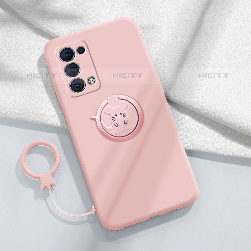 Funda Silicona Carcasa Ultrafina Goma con Magnetico Anillo de dedo Soporte para Oppo Reno6 Pro 5G Rosa