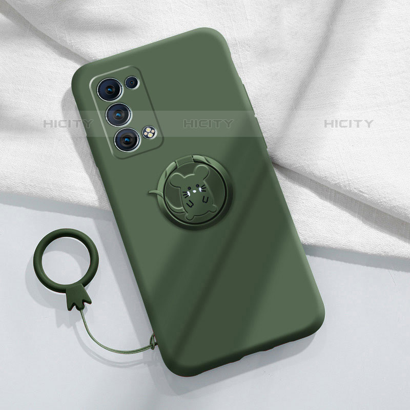 Funda Silicona Carcasa Ultrafina Goma con Magnetico Anillo de dedo Soporte para Oppo Reno6 Pro 5G Verde Noche