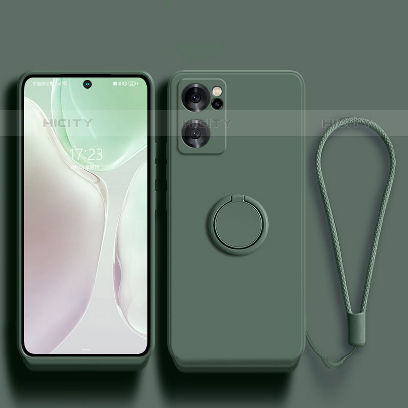 Funda Silicona Carcasa Ultrafina Goma con Magnetico Anillo de dedo Soporte para Oppo Reno7 SE 5G Verde Noche