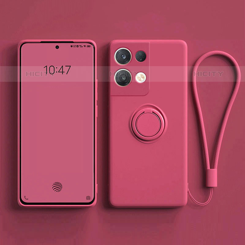 Funda Silicona Carcasa Ultrafina Goma con Magnetico Anillo de dedo Soporte para Oppo Reno8 5G Rosa Roja