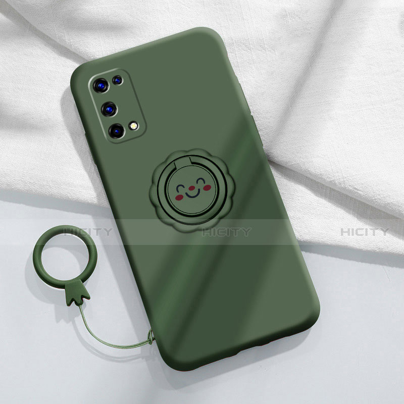 Funda Silicona Carcasa Ultrafina Goma con Magnetico Anillo de dedo Soporte para Realme Q2 Pro 5G Verde Noche