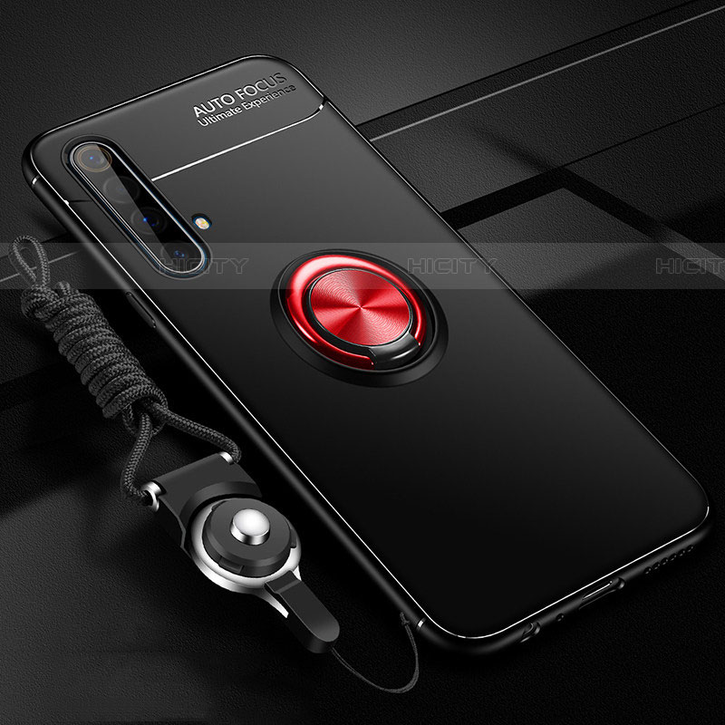 Funda Silicona Carcasa Ultrafina Goma con Magnetico Anillo de dedo Soporte para Realme X3 SuperZoom Rojo y Negro