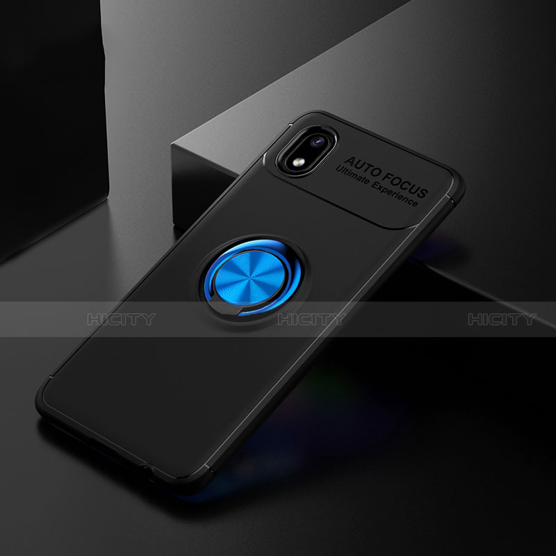 Funda Silicona Carcasa Ultrafina Goma con Magnetico Anillo de dedo Soporte para Samsung Galaxy A01 Core Azul y Negro